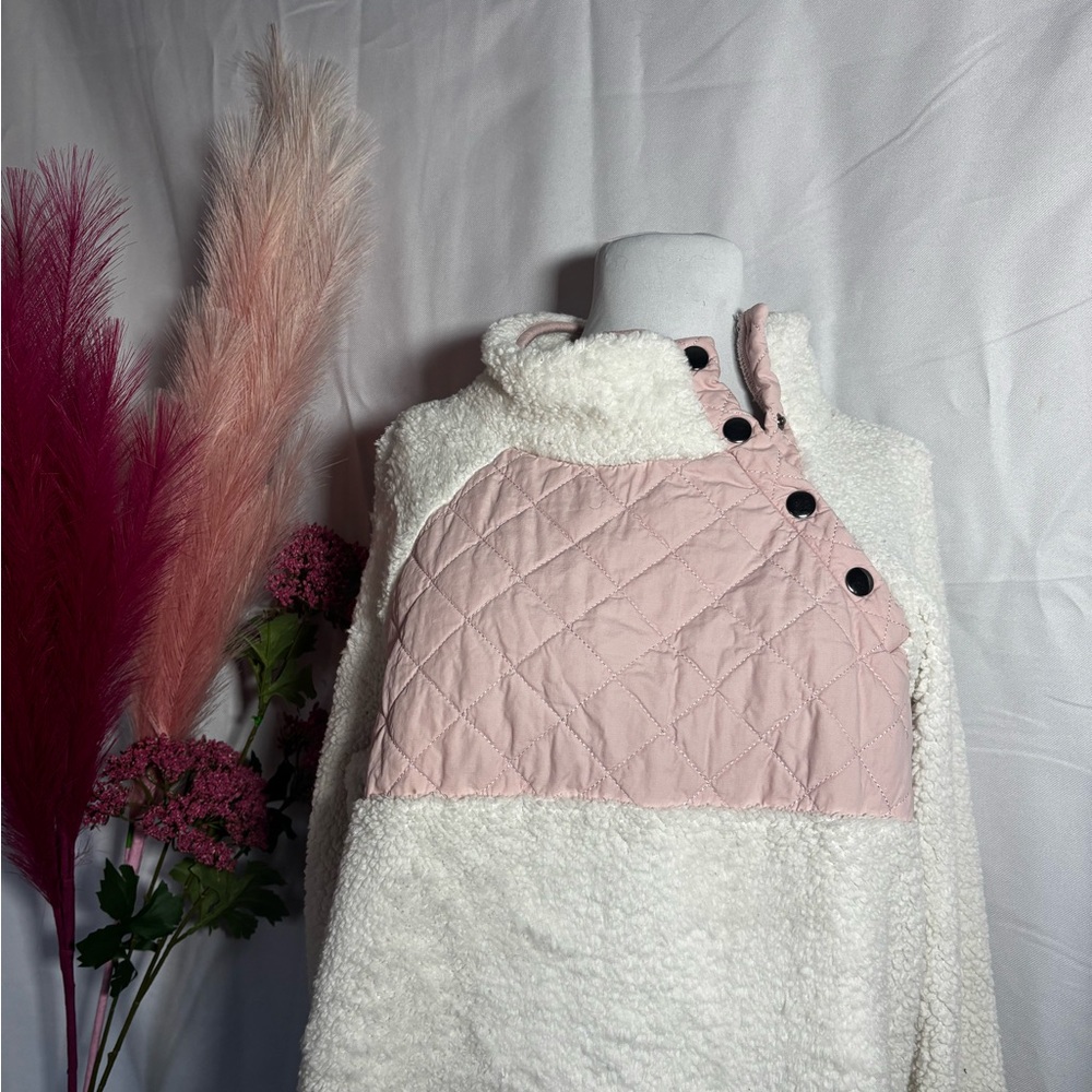 Women's Pink and White Quilted Jacket